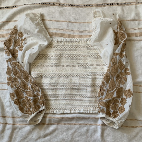 Anthropologie Smocked Embroidered Floral Long Sleeve Blouse Size Small - Picture 3 of 14